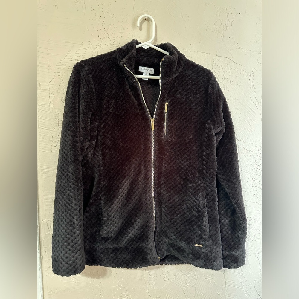 Calvin Klein Black Textured Soft Full Zip Jacket- Women’s Size Small